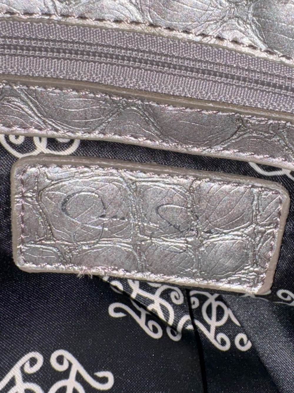 Jessica Simpson Metallic Croc Embossed Bow Satchel Tote Bag - Picture 8 of 13